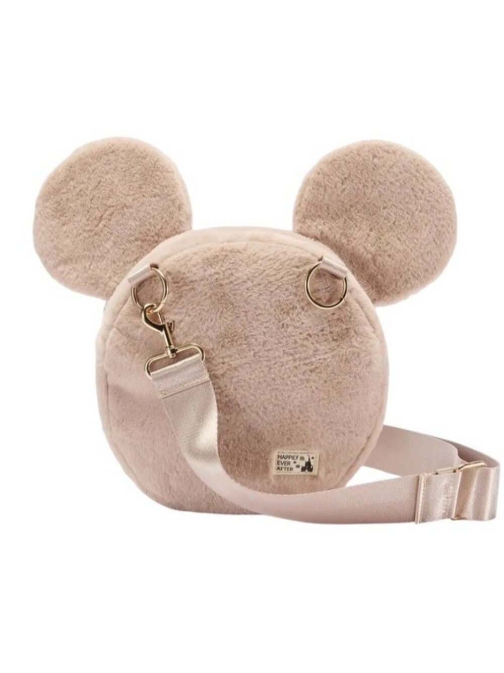 Disney Parks Mickey Mouse Head Taupe Fluffy Crossbody Shoulder Bag Faux Fur NWT